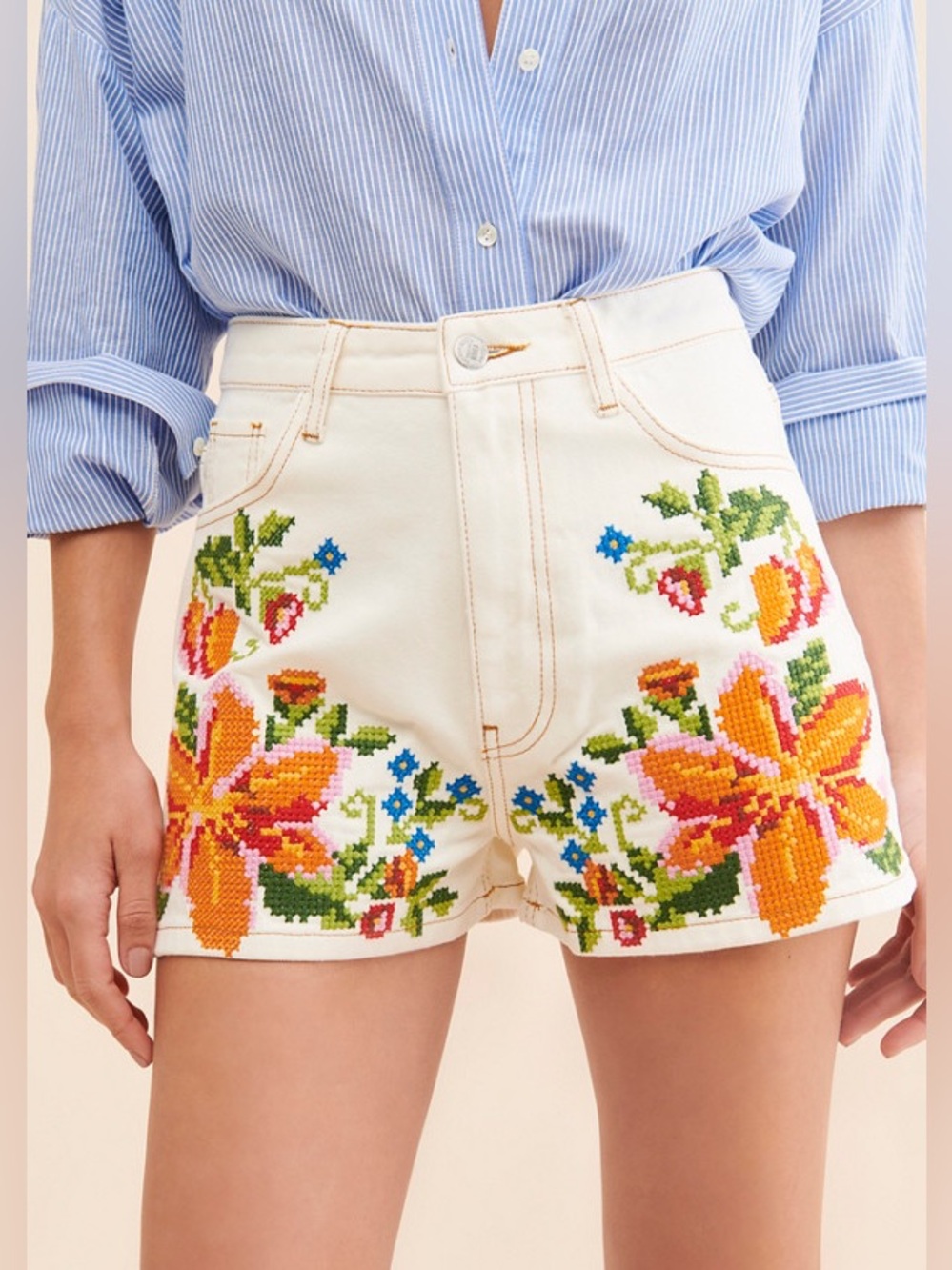 NWOT Farm Rio Embroidered Floral Twill Shorts Size XL